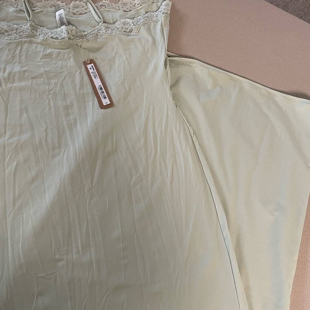 SKIMS Cream Maxi Dress with Lace Detail